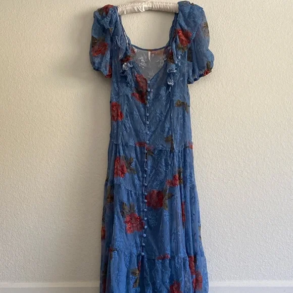 Free People Blue Fairy Dress w/ Roses